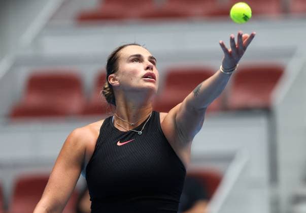 (240928) -- BEIJING, Sept. 28, 2024 -- Aryna Sabalenka of Belarus serves during the women s singles second round match between Aryna Sabalenka of Belarus and Mananchaya Sawangkaew of Thailand at 2024 China Open tennis tournament in Beijing, capital of China, Sept. 28, 2024. ) (SP)CHINA-BEIJING-TENNIS-CHINA OPEN-WOMEN S SINGLES-SECOND ROUND (CN) ZhangxChenlin 