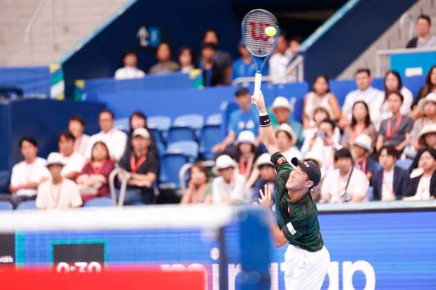 September 28, 2024, Tokyo, Japan: Kei NISHIKORI (JPN) hits a return against Jordan THOMPSON (AUS) during the Kinoshita Group Japan Open Tennis Championships 2024 at the Ariake Coloseum. This is the longest-running ATP, Tennis Herren Tour tournament in Asia, first held in 1972. The tournaments run from September 23 to October 1st. Tokyo Japan - ZUMAm191 20240928_aap_m191_058 Copyright: xRodrigoxReyesxMarinx