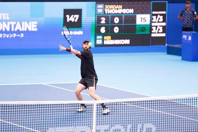 September 28, 2024, Tokyo, Japan: Jordan THOMPSON (AUS) hits a return against Kei NISHIKORI (JPN) during the Kinoshita Group Japan Open Tennis Championships 2024 at the Ariake Coloseum. This is the longest-running ATP, Tennis Herren Tour tournament in Asia, first held in 1972. The tournaments run from September 23 to October 1st. Tokyo Japan - ZUMAm191 20240928_aap_m191_061 Copyright: xRodrigoxReyesxMarinx