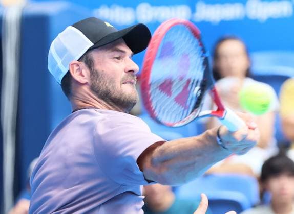 September 28, 2024, Tokyo, Japan - Tommy Paul of the United States retuens the ball against Tomas Machac of Czech Republic at the second round match of the Japan Open Tennis championships at the Ariake Colosseum in Tokyo on Saturday, September 28, 2024. (photo by Yoshio Tsunoda AFLO) Noxthirdxpartyxsales  (0765325493st)