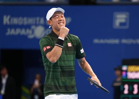 Kei Nishikori cheers after winning, jubilation, joy, emotion Kinoshita Group Japan Open Tennis Championships, Tokyo, Japan Copyright: xJuergenxHasenkopfx