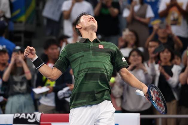 Kei Nishikori celebrates after winning, cheers, joy, emotion, Kinoshita Group Japan Open Tennis Championships, Tokyo, Japan Copyright: xJuergenxHasenkopfx