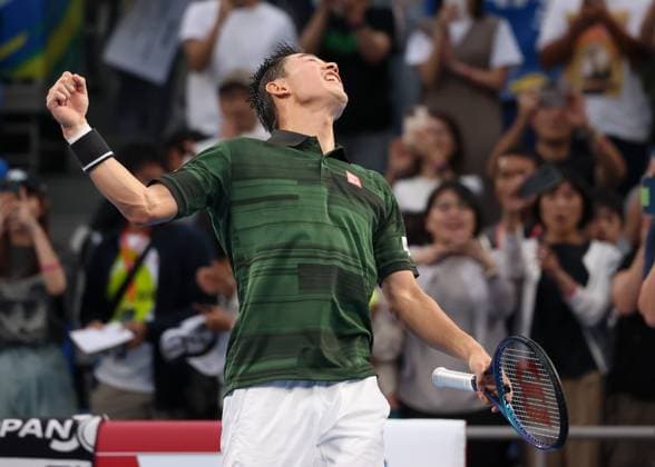 Kei Nishikori celebrates after winning, cheers, joy, emotion, Kinoshita Group Japan Open Tennis Championships, Tokyo, Japan Copyright: xJuergenxHasenkopfx