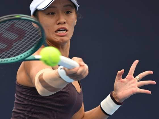 (240928) -- BEIJING, Sept. 28, 2024 -- Wei Sijia of China hits a return during the women s singles second round match between Wei Sijia of China and Beatriz Haddad Maia of Brazil at 2024 China Open tennis tournament in Beijing, capital of China, Sept. 28, 2024. ) (SP)CHINA-BEIJING-TENNIS-CHINA OPEN-WOMEN S SINGLES (CN) ZhangxLong 