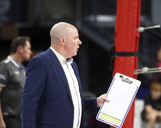 headcoach Gregory BANKS Berlin , He Volleyballl, Bundesliga 2024 25 WWK Volleys Herrsching vs Berlin Recycling Volleys, 27 09 24 BMW Park, Munich, Copyright: WolfgangxFehrmann