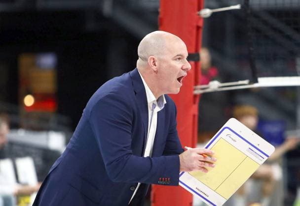 headcoach Gregory BANKS Berlin , He Volleyballl, Bundesliga 2024 25 WWK Volleys Herrsching vs Berlin Recycling Volleys, 27 09 24 BMW Park, Munich, Copyright: WolfgangxFehrmann
