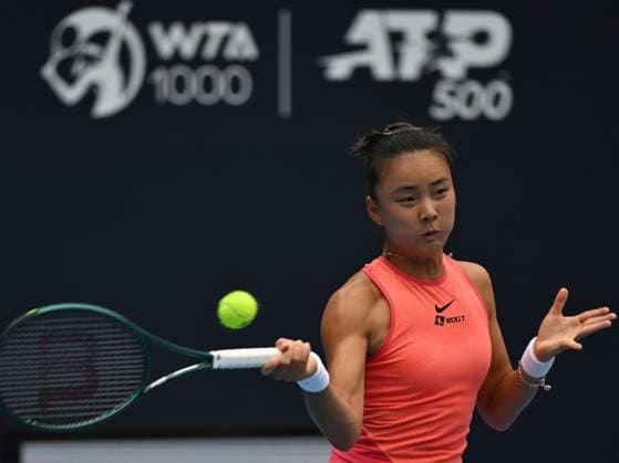 (240928) -- BEIJING, Sept. 28, 2024 -- Yuan Yue of China returns a shot during the women s singles second round match between Karolina Muchova of the Czech Republic and Yuan Yue of China at 2024 China Open tennis tournament in Beijing, capital of China, Sept. 28, 2024. ) (SP)CHINA-BEIJING-TENNIS-CHINA OPEN-WOMEN S SINGLES-SECOND ROUND (CN) ZhangxLong 