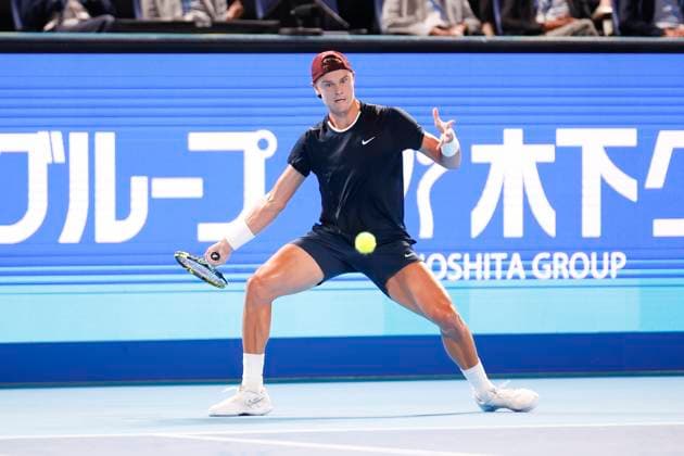 September 28, 2024, Tokyo, Japan: Holger RUNE (DEN) hits a return against Yoshihito NISHIOKA (JPN) during the Kinoshita Group Japan Open Tennis Championships 2024 at the Ariake Coloseum. This is the longest-running ATP, Tennis Herren Tour tournament in Asia, first held in 1972. The tournaments run from September 23 to October 1st. Tokyo Japan - ZUMAm191 20240928_aap_m191_084 Copyright: xRodrigoxReyesxMarinx