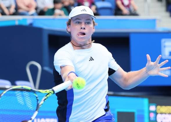 September 28, 2024, Tokyo, Japan - Alex Michelsen of the United States retuens the ball against Christopher O connell of Australia at the second round match of the Japan Open Tennis championships at the Ariake Colosseum in Tokyo on Saturday, September 28, 2024. (photo by Yoshio Tsunoda AFLO) Noxthirdxpartyxsales  (0765381578st)
