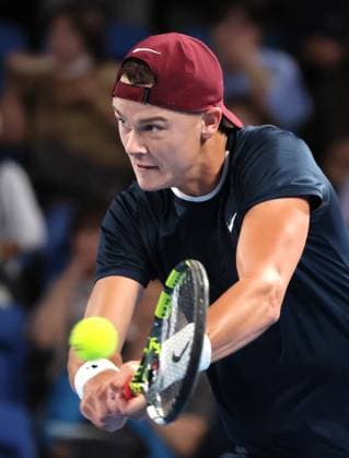 September 28, 2024, Tokyo, Japan - Holger Rune of Denmark retuens the ball against Yoshihito Nishioka of Japan at the second round match of the Japan Open Tennis championships at the Ariake Colosseum in Tokyo on Saturday, September 28, 2024. (photo by Yoshio Tsunoda AFLO) Noxthirdxpartyxsales  (0765382990st)