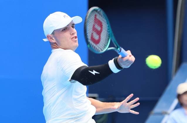 September 28, 2024, Tokyo, Japan - Christopher O connell of the Australia retuens the ball against Alex Michelsen of the United States at the second round match of the Japan Open Tennis championships at the Ariake Colosseum in Tokyo on Saturday, September 28, 2024. (photo by Yoshio Tsunoda AFLO) Noxthirdxpartyxsales  (0765383770st)