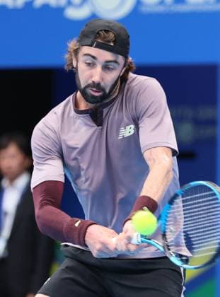 September 28, 2024, Tokyo, Japan - Jordan Thompson of Australia retuens the ball against Kei Nishikori of Japan at the second round match of the Japan Open Tennis championships at the Ariake Colosseum in Tokyo on Saturday, September 28, 2024. (photo by Yoshio Tsunoda AFLO) Noxthirdxpartyxsales  (0765383781st)
