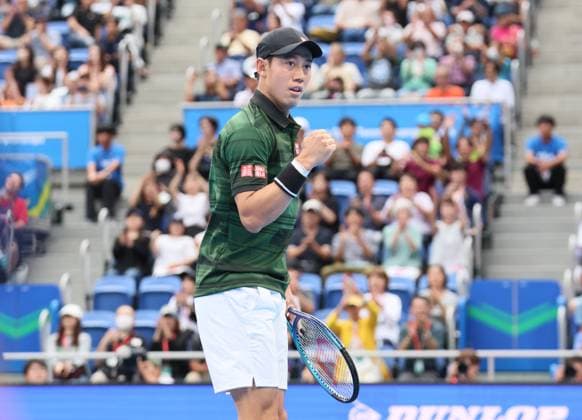 September 28, 2024, Tokyo, Japan - Jordan Thompson of Australia clinches his fist as he won a key point against Kei Nishikori of Japan at the second round match of the Japan Open Tennis championships at the Ariake Colosseum in Tokyo on Saturday, September 28, 2024. (photo by Yoshio Tsunoda AFLO) Noxthirdxpartyxsales  (0765383791st)