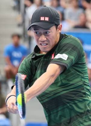 September 28, 2024, Tokyo, Japan - Kei Nishikori of Japan retuens the ball against Jordan Thompson of Australia at the second round match of the Japan Open Tennis championships at the Ariake Colosseum in Tokyo on Saturday, September 28, 2024. (photo by Yoshio Tsunoda AFLO) Noxthirdxpartyxsales  (0765386161st)