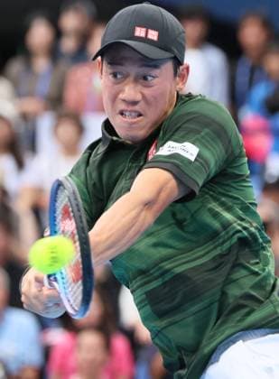 September 28, 2024, Tokyo, Japan - Kei Nishikori of Japan retuens the ball against Jordan Thompson of Australia at the second round match of the Japan Open Tennis championships at the Ariake Colosseum in Tokyo on Saturday, September 28, 2024. (photo by Yoshio Tsunoda AFLO) Noxthirdxpartyxsales  (0765386175st)