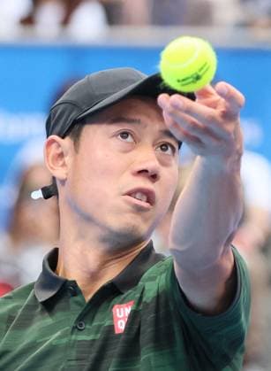 September 28, 2024, Tokyo, Japan - Kei Nishikori of Japan tosses the ball to deliver a service against Jordan Thompson of Australia at the second round match of the Japan Open Tennis championships at the Ariake Colosseum in Tokyo on Saturday, September 28, 2024. (photo by Yoshio Tsunoda AFLO) Noxthirdxpartyxsales  (0765386184st)