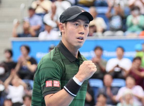 September 28, 2024, Tokyo, Japan - Kei Nishikori of Japan clinches his fist as he won a key point against Jordan Thompson of Australia at the second round match of the Japan Open Tennis championships at the Ariake Colosseum in Tokyo on Saturday, September 28, 2024. (photo by Yoshio Tsunoda AFLO) Noxthirdxpartyxsales  (0765386185st)