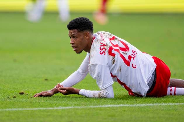 28 09 2024 Football, 2 Bundesliga SSV Jahn Regensburg 1 FC Kaiserslautern, Season 2024 2025 Regensburgs Noah Ganaus lies on the ground IMPORTANT NOTICE According to the regulations of the DFL German Football League and the DFB German Football Association, it is prohibited to use or have used photographs taken in the stadium and or of the match in the form of sequential images and or video-like photo series Copyright: xDavidxInderliedx