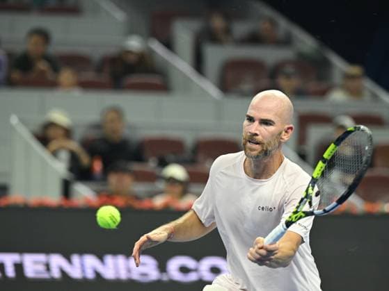 (240928) -- BEIJING, Sept. 28, 2024 -- Adrian Mannarino hits a return during the men s singles second round match between Daniil Medvedev of Russia and Adrian Mannarino of France at 2024 China Open tennis tournament in Beijing, capital of China, Sept. 28, 2024. ) (SP)CHINA-BEIJING-TENNIS-CHINA OPEN-MEN S SINGLES (CN) ZhangxLong 