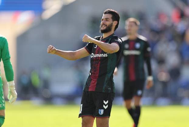 28 09 2024, xdcx, Soccer 2 Bundesliga, SV Darmstadt 98 1 FC Magdeburg, emonline, emspor, despor, v l , Mohammed El Hankouri 1 FC Magdeburg jubilantly cheering jubilantly cheering DFL DFB REGULATIONS PROHIBIT ANY USE OF PHOTOGRAPHS AS IMAGE SEQUENCES AND OR QUASI VIDEO Copyright: HMBxMedia Claus