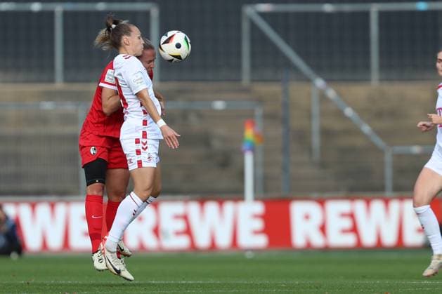Dora Zeller 1 FC Koeln and Lisa Karl SC Freiburg battle for the ball during the Woman Bundesliga match between 1 FC Koeln and SC Freiburg at Franz Kremer Stadion on September 28, 2024 in Cologne, Germany Germany Photo by Oliver Kaelke DeFodi Images Dora Zeller 1 FC Koeln and Lisa Karl SC Freiburg battle for the ball during the Woman Bundesliga match between 1 FC Köln and SC Freiburg at Franz Kremer Stadion on September 28, 2024 in Köln, Germany Photo by Oliver Kaelke DeFodi Images DFL regulations prohibit any use of photographs as image sequences and or quasi video Defodi 003 678 2024 09 28 OK KOESCF 0302 Defodi-003 DFL regulations prohibit any use of photographs as image sequences and or quasi-video.