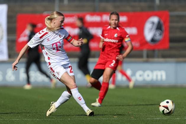 Anna Gerhardt 1 FC Koeln in action, on the ball, single action during the Woman Bundesliga match between 1 FC Köln and SC Freiburg, Franz Kremer Stadion on September 28, 2024 in Cologne, Germany Photo by Oliver Kaelke DeFodi Images Anna Gerhardt 1 FC Koeln controls the ball during the Woman Bundesliga match between 1 FC Köln and SC Freiburg at Franz Kremer Stadion on September 28, 2024 in Köln, Germany Photo by Oliver Kaelke DeFodi Images DFL regulations prohibit any use of photographs as image sequences and or quasi video Defodi 003 678 2024 09 28 OK KOESCF 0569 Defodi-003 DFL regulations prohibit any use of photographs as image sequences and or quasi-video.