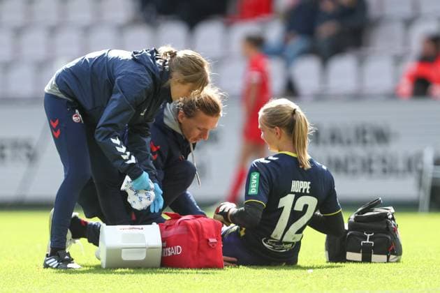 Goalkeeper Paula Hoppe 1 FC Koeln injured on the ground during the Woman Bundesliga match between 1 FC Köln and SC Freiburg at Franz Kremer Stadion on September 28, 2024 in Cologne, Germany Germany Photo by Oliver Kaelke DeFodi Images Goalkeeper Paula Hoppe 1 FC Koeln injured on the ground during the Woman Bundesliga match between 1 FC Köln and SC Freiburg at Franz Kremer Stadion on September 28, 2024 in Köln, Germany Photo by Oliver Kaelke DeFodi Images DFL regulations prohibit any use of photographs as image sequences and or quasi video Defodi 003 678 2024 09 28 OK KOESCF 1224 Defodi-003 DFL regulations prohibit any use of photographs as image sequences and or quasi-video.