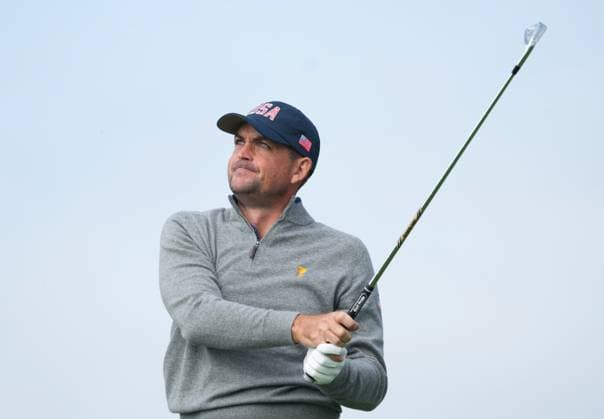 September 28, 2024, Montreal, Pq, Canada: United States team member Keegan Bradley tees off on the 7th hole during third round four-ball match at the Presidents Cup golf tournament at Royal Montreal Golf Club in Montreal Saturday, Sept. 28, 2024. Keegan Bradley  - ZUMAc35_ 20240928_zaf_c35_020 Copyright: xChristinnexMuschix