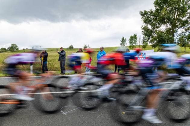 28 09 2024, GER, racing bike, national league, women elite, season 2024, final run Müller Die lila Logistik Rad Bundesliga The picture shows impressions of the racing bike race, athletes inside during the competition 98574 Schmalkalden Gradierwerk Solewelt Moorgru Thuringia Germany