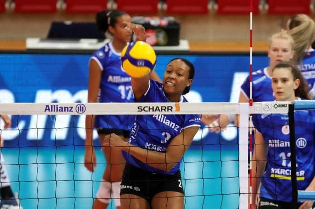 BAU 28 09 2024 Stuttgart Volleyball Supercup Allianz MTV Stuttgart vs Schwarz Weiss Erfurt, Breland Morrissette Allianz