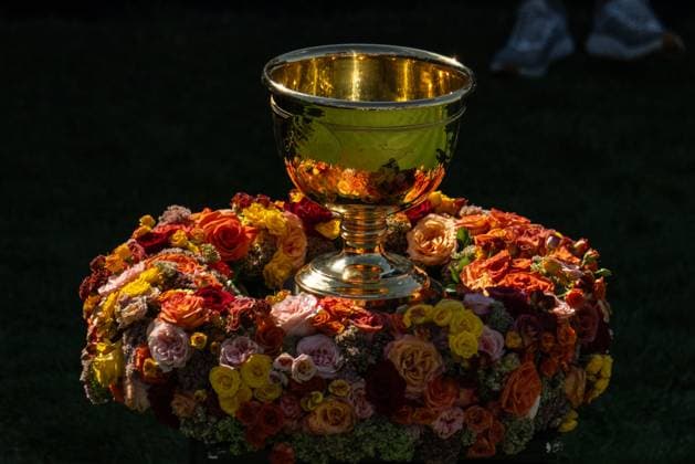 MONTREAL, QC - SEPTEMBER 28: General view of the Presidents Cup at the first tee at the 2024 Presidents Cup on September 28, 2024 at The Royal Montreal Golf Club in Montreal, QC (Photo by Vincent Ethier Icon Sportswire) GOLF: SEP 28 Presidents Cup EDITORIAL USE ONLY Icon2409280070