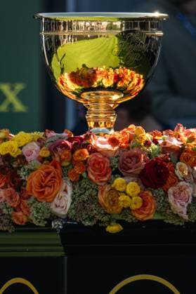 MONTREAL, QC - SEPTEMBER 28: General view of the Presidents Cup at the first tee at the 2024 Presidents Cup on September 28, 2024 at The Royal Montreal Golf Club in Montreal, QC (Photo by Vincent Ethier Icon Sportswire) GOLF: SEP 28 Presidents Cup EDITORIAL USE ONLY Icon2409280252