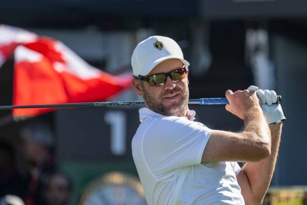 MONTREAL, QC - SEPTEMBER 28: International Team golfer Corey Conners at the first tee at the 2024 Presidents Cup on September 28, 2024 at The Royal Montreal Golf Club in Montreal, QC (Photo by Vincent Ethier Icon Sportswire) GOLF: SEP 28 Presidents Cup EDITORIAL USE ONLY Icon2409280409