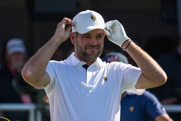 MONTREAL, QC - SEPTEMBER 28: International Team golfer Corey Conners at the first tee at the 2024 Presidents Cup on September 28, 2024 at The Royal Montreal Golf Club in Montreal, QC (Photo by Vincent Ethier Icon Sportswire) GOLF: SEP 28 Presidents Cup EDITORIAL USE ONLY Icon2409280705
