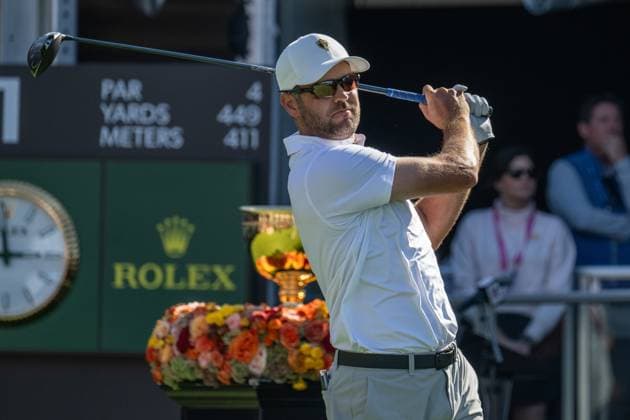 MONTREAL, QC - SEPTEMBER 28:International Team golfer Corey Conners plays his shot from the first tee at the 2024 Presidents Cup on September 28, 2024 at The Royal Montreal Golf Club in Montreal, QC (Photo by Vincent Ethier Icon Sportswire) GOLF: SEP 28 Presidents Cup EDITORIAL USE ONLY Icon2409280908