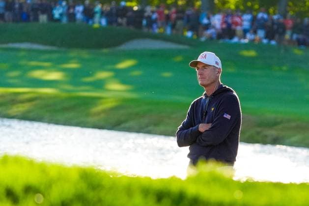 September 28, 2024, Montreal, Quebec, USA: U.S. Captain Jim Furyk watches play on the 10th green during Day 3 of the 2024 Presidents Cup at The Royal Montreal Golf Club. Montreal USA - ZUMAw109 20240928_fap_w109_047 Copyright: xDebbyxWongx