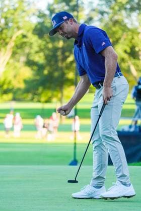 September 28, 2024, Montreal, Quebec, USA: Sam Burns (USA) reacts after putting the 14th green during Day 3 of the 2024 Presidents Cup at The Royal Montreal Golf Club. Montreal USA - ZUMAw109 20240928_fap_w109_043 Copyright: xDebbyxWongx