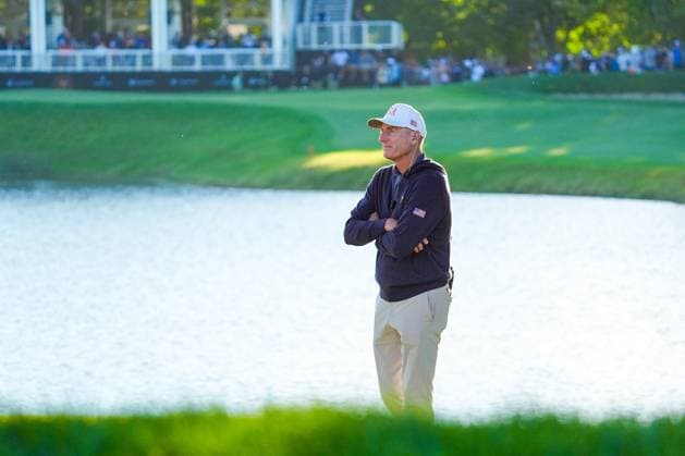 September 28, 2024, Montreal, Quebec, USA: U.S. Captain Jim Furyk watches play on the 10th green during Day 3 of the 2024 Presidents Cup at The Royal Montreal Golf Club. Montreal USA - ZUMAw109 20240928_fap_w109_045 Copyright: xDebbyxWongx