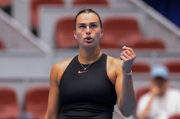 BEIJING, CHINA - SEPTEMBER 28: Aryna Sabalenka of Belarus reacts in the Women s Singles Round of 64 match against Mananchaya Sawangkaew of Thailand on day six of 2024 China Open at National Tennis Center on September 28, 2024 in Beijing, China.  Copyright: xVCGx 111520849424