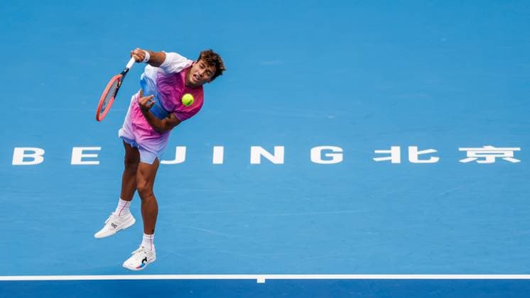 BEIJING, CHINA - SEPTEMBER 28: Flavio Cobolli of Italy competes in the Men s Singles Round of 16 match against Pavel Kotov of Russia on day six of 2024 China Open at National Tennis Center on September 28, 2024 in Beijing, China.  Copyright: xVCGx 111520849129