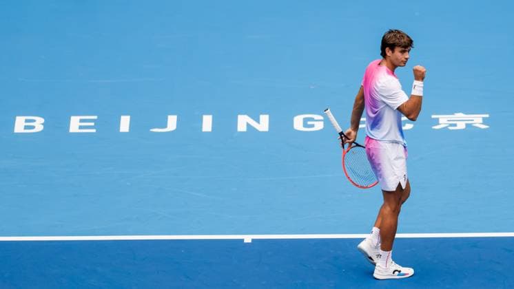 BEIJING, CHINA - SEPTEMBER 28: Flavio Cobolli of Italy reacts in the Men s Singles Round of 16 match against Pavel Kotov of Russia on day six of 2024 China Open at National Tennis Center on September 28, 2024 in Beijing, China.  Copyright: xVCGx 111520849130