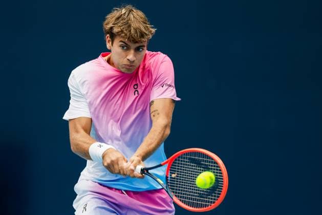 BEIJING, CHINA - SEPTEMBER 28: Flavio Cobolli of Italy competes in the Men s Singles Round of 16 match against Pavel Kotov of Russia on day six of 2024 China Open at National Tennis Center on September 28, 2024 in Beijing, China.  Copyright: xVCGx 111520849107