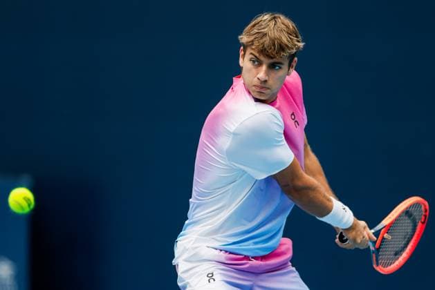 BEIJING, CHINA - SEPTEMBER 28: Flavio Cobolli of Italy competes in the Men s Singles Round of 16 match against Pavel Kotov of Russia on day six of 2024 China Open at National Tennis Center on September 28, 2024 in Beijing, China.  Copyright: xVCGx 111520849106