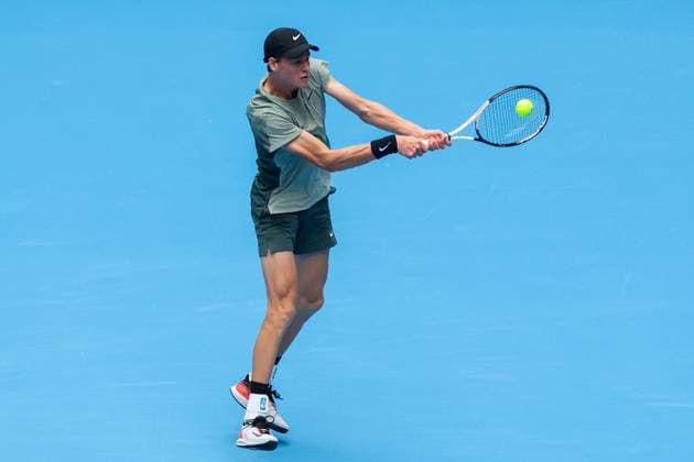 BEIJING, CHINA - SEPTEMBER 28: Jannik Sinner of Italy competes in the Men s Singles Round of 16 match against Roman Safiullin of Russia on day six of 2024 China Open at National Tennis Center on September 28, 2024 in Beijing, China.  Copyright: xVCGx 111520849711