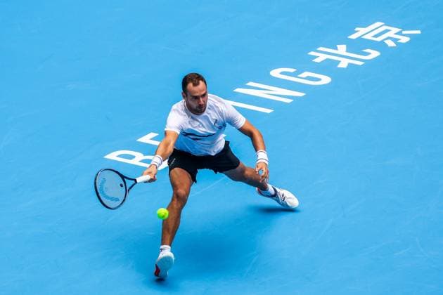 BEIJING, CHINA - SEPTEMBER 28: Roman Safiullin of Russia competes in the Men s Singles Round of 16 match against Jannik Sinner of Italy on day six of 2024 China Open at National Tennis Center on September 28, 2024 in Beijing, China.  Copyright: xVCGx 111520849694
