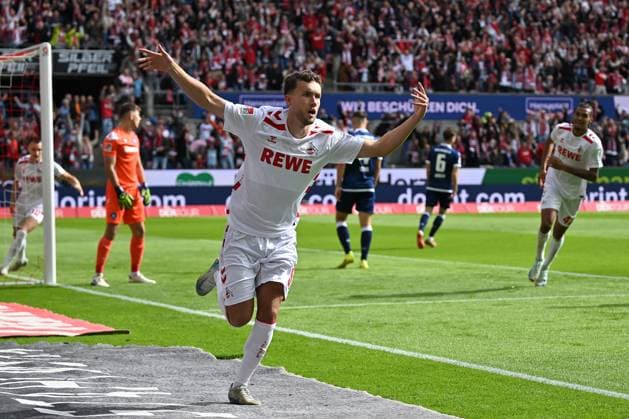 Koeln, Rheinenergiestadion, 29 09 24, GER, Herren, 2 Bundesliga, Saison 2024 2025, 1 FC Koeln Karlsruher SC Bild Luca WALDSCHMIDT Koeln jubilates after his goal for 1 0 Only for editorial use DFL regulations prohibit any use of photographs as image sequences and or quasi video NRW Germany