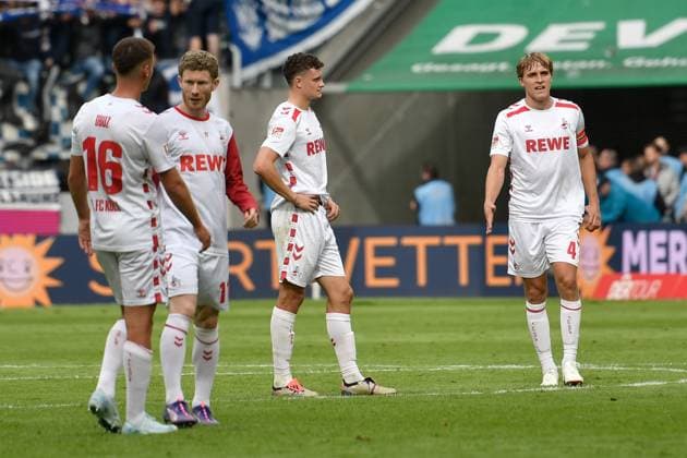 The players of Koeln after the match dissatisfied disappointed dejected frustrated, 29 09 2024 Soccer 1 FC Koeln vs Karlsruher SC, Rheinenergiestadion, Koeln, DFB DFL REGULATIONS PROHIBIT ANY USE OF PHOTOGRAPHS AS IMAGE SEQUENCES AND OR QUASI VIDEO NRW Germany Copyright: xpepphotox xSaschaxWeizx pep00321, pep_20240929_hm_1994