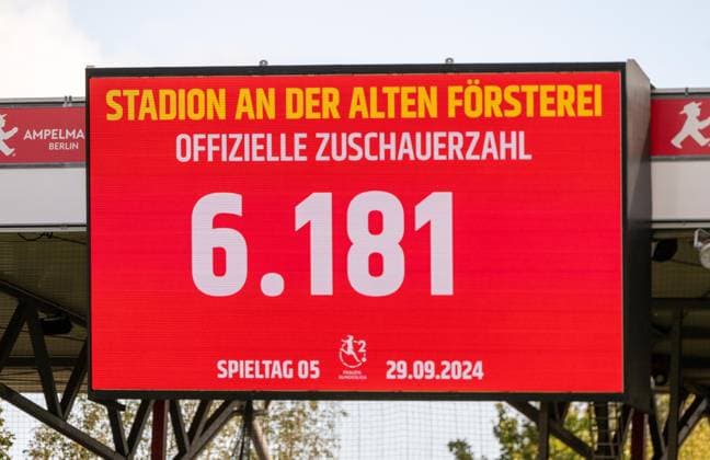 Soccer, Women, Season 2024 2025, 2 Women Bundesliga 5 Matchday , 1 FC Union Berlin FC Bayern München II, Scoreboard with number of spectators 6181, 29 09 2024, Copyright: xMatthiasxKochx
