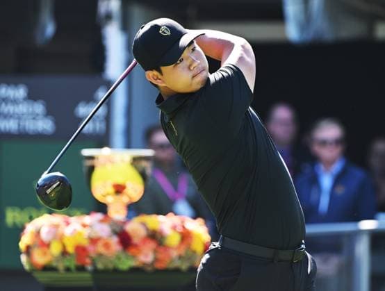 September 29, 2024, Montreal, Pq, Canada: International team member Tom Kim of South Korea, tees off on the 1st hole during their fifth round singles match at the Presidents Cup golf tournament at Royal Montreal Golf Club on Sunday, September 29, 2024 in Montreal. Tom Kim,  - ZUMAc35_ 20240929_zaf_c35_010 Copyright: xGrahamxHughesx