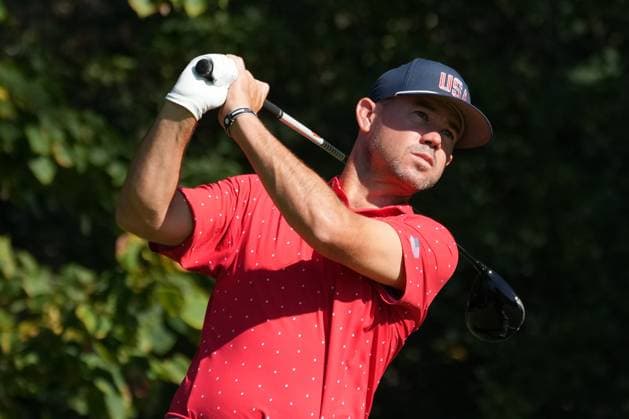 September 29, 2024, Montreal, Pq, Canada: United States team member Brian Harman hits his shot on the 4th tee during his fifth round singles match at the Presidents Cup golf tournament at Royal Montreal Golf Club on Sunday, September 29, 2024 in Montreal. Canada News - September 29, 2024  - ZUMAc35_ 20240929_zaf_c35_069 Copyright: xChristinnexMuschix